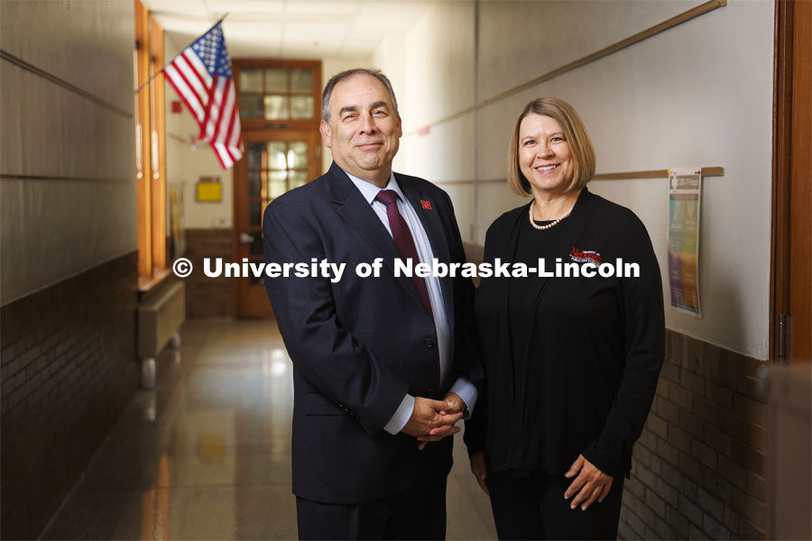 Mario Scalora and Denise Bulling are leading a school threat assessment project by anonymous reporting. It is part of a $1.2M Department of Justice award. August 4, 2022. Photo by Craig Chandler / University Communication.