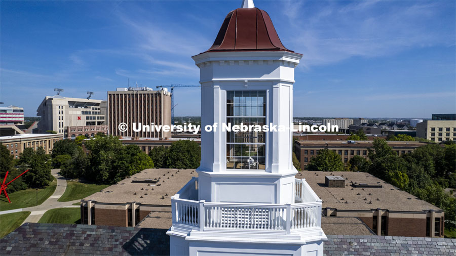 The newly restored Love Library Cupola. August 12, 2022. Photo by Craig Chandler / University Communication.