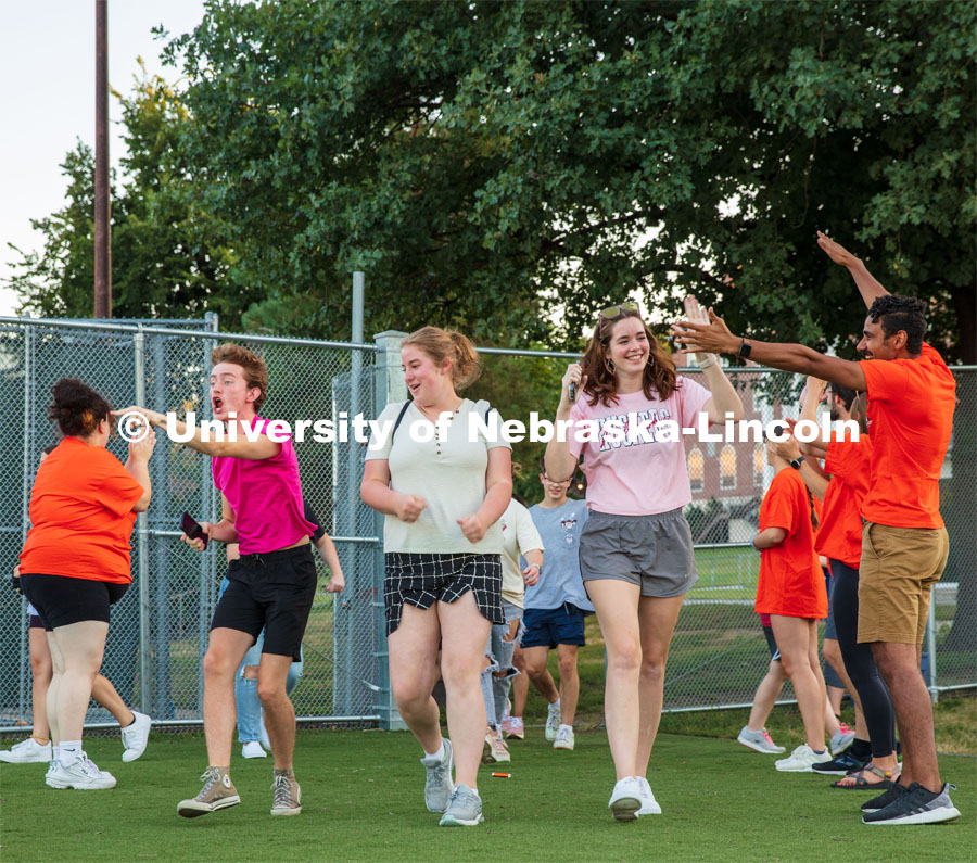 Students enter Vine Street Fields during the Playfair activity at the Vine Street Fields Wednesday night as part of Big Red Welcome. August 17, 2022. Photo by Gus Kathol for University Communication.