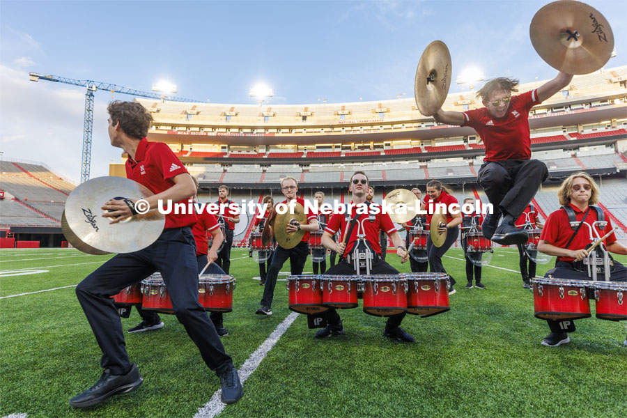 Big Red Welcome week featured the Cornhusker Marching Band Exhibition in Memorial Stadium where they showed highlights of what the band has been working on during their pre-season Band Camp, including their famous “drill down”. August 19, 2022.  Photo by Craig Chandler / University Communication.