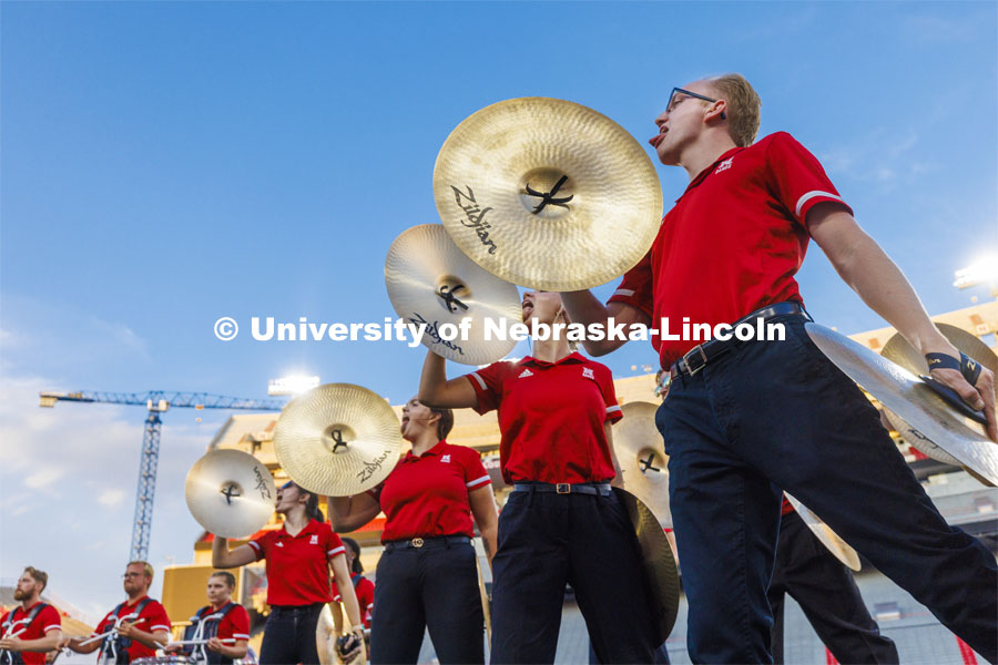 Big Red Welcome week featured the Cornhusker Marching Band Exhibition in Memorial Stadium where they showed highlights of what the band has been working on during their pre-season Band Camp, including their famous “drill down”. August 19, 2022.  Photo by Craig Chandler / University Communication.