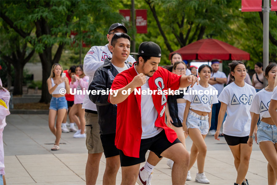 Members of Multicultural Greeks outside the Union during The Block Party. August 26, 2022. Photo by Jonah Tran/ University Communication