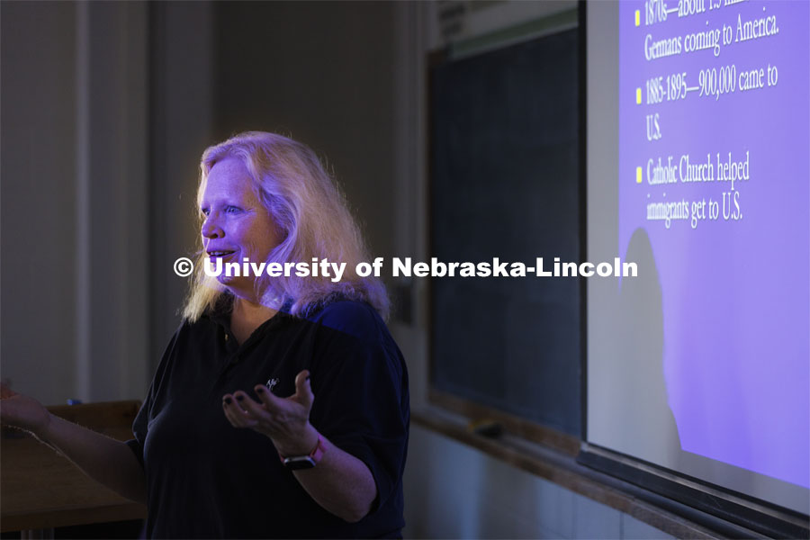 Ann Tschetter teaches her HIST 326 course. History classes for department and NU Foundation. August 30, 2022. Photo by Craig Chandler / University Communication.