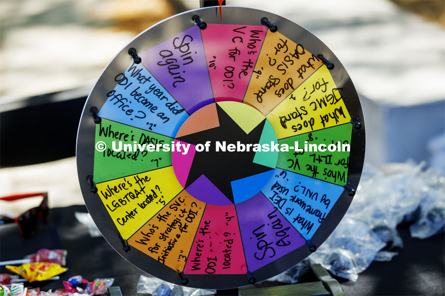 Spin the wheel, answer a question and win a prize. ODI at the Union Plaza with activities, treats, and to learn more about the Office of Diversity and Inclusion. August 30, 2022. Photo by Craig Chandler / University Communication.