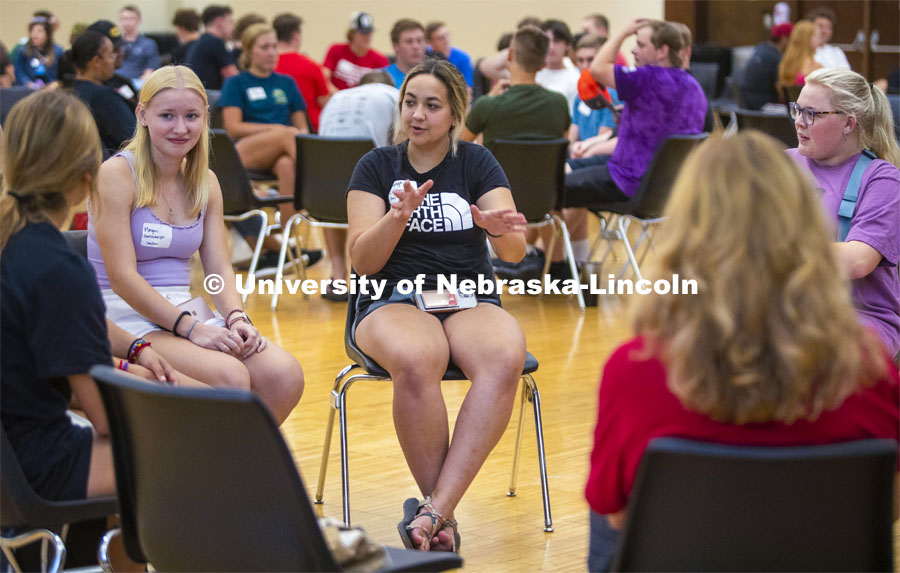 The Husker Dialogues program allows first-year students a chance to engage in face-to-face discussions centered on diversity. Husker Dialogues in the Nebraska Union. September 7, 2022. Photo by Blaney Dreifurst for University Communication.