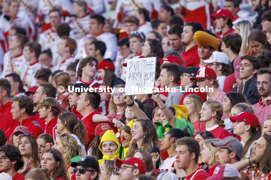 Fans cheer for the Huskers. Nebraska vs. Georgia Southern football in Memorial Stadium. September 10, 2022. Photo by Craig Chandler / University Communication.