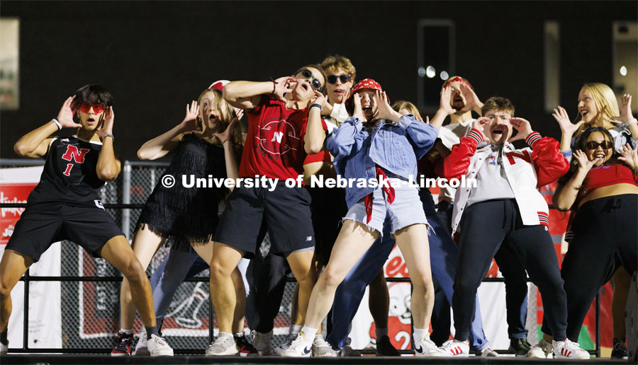 Triad 10 (Alpha Omicron Pi, Beta Sigma Psi, Beta Theta Pi and Chi Phi) Showtime at the Vine Street Fields. Recognized Student Organizations, Greeks and Residence Halls battle against each other with performances for Homecoming competition points and ultimate bragging rights. Homecoming 2022. September 26, 2022. Photo by Craig Chandler / University Communication.
