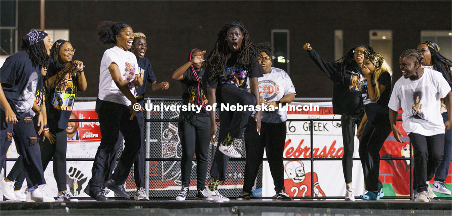 Members of the African People’s Union perform on stage at Showtime at the Vine Street Fields. Recognized Student Organizations, Greeks and Residence Halls battle against each other with performances for Homecoming competition points and ultimate bragging rights. Homecoming 2022. September 26, 2022. Photo by Craig Chandler / University Communication.