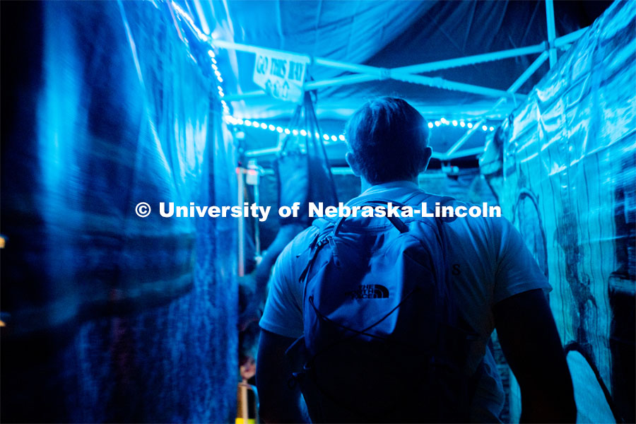 Students walk through haunted house at the Husker Haunt in the Nebraska East Union. October 20, 2022. Photo by Jonah Tran / University Communication.