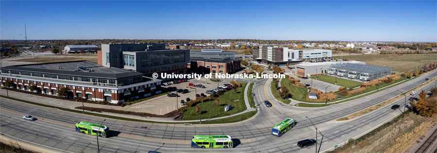 Aerial views of the south side of Nebraska Innovation Campus ( NIC ). October 25, 2022. Photo by Craig Chandler / University Communication.