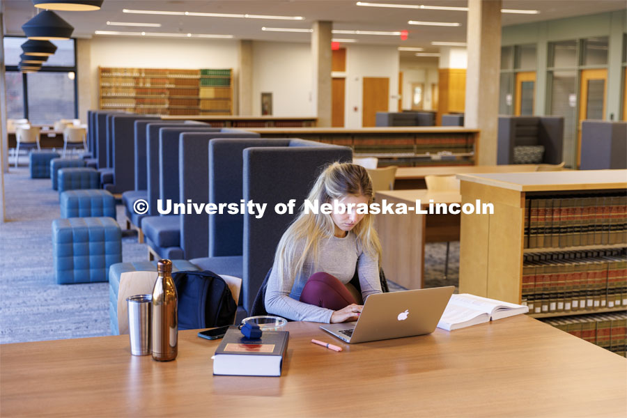 Law students study in the renovated Schmid Law Library. November 10, 2022. Photo by Craig Chandler / University Communication.
