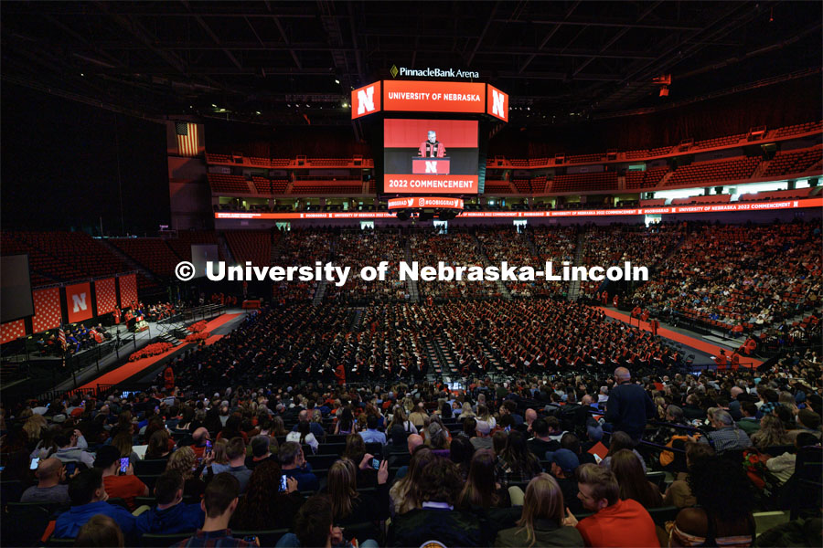 Chancellor Ronnie Green addresses the graduates at the end of the ceremony. Winter Undergraduate Commencement in Pinnacle Bank Arena. December 17, 2022. Photo by Craig Chandler / University Communication.