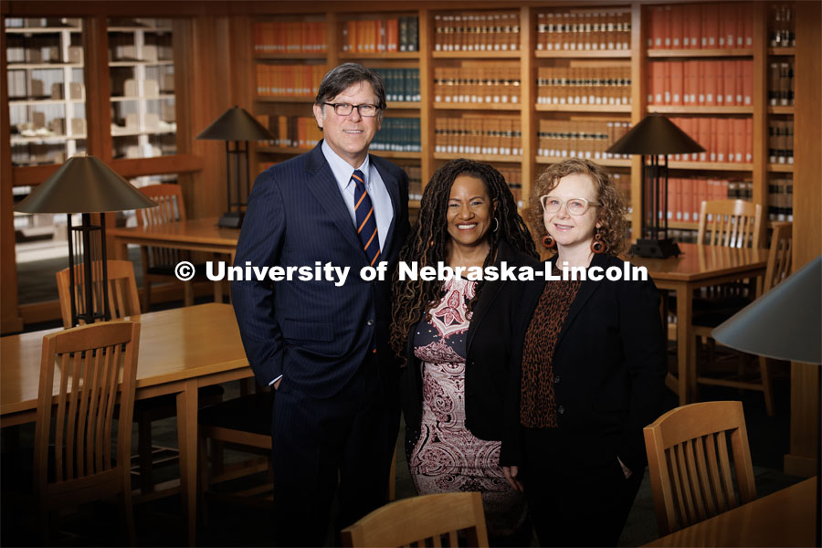 With a four-year, $1 million grant from the Andrew W. Mellon Foundation, Nebraska historians William Thomas, Jeannette Eileen Jones and Katrina Jagodinsky, with collaborators from the College of Law, will establish an academic program that enables undergraduate and graduate students to study how various marginalized groups in American history – enslaved people, racial minorities, women and Indigenous people, among others – used the law to contest and advance their rights. January 24, 2023. Photo by Craig Chandler / University Communication.