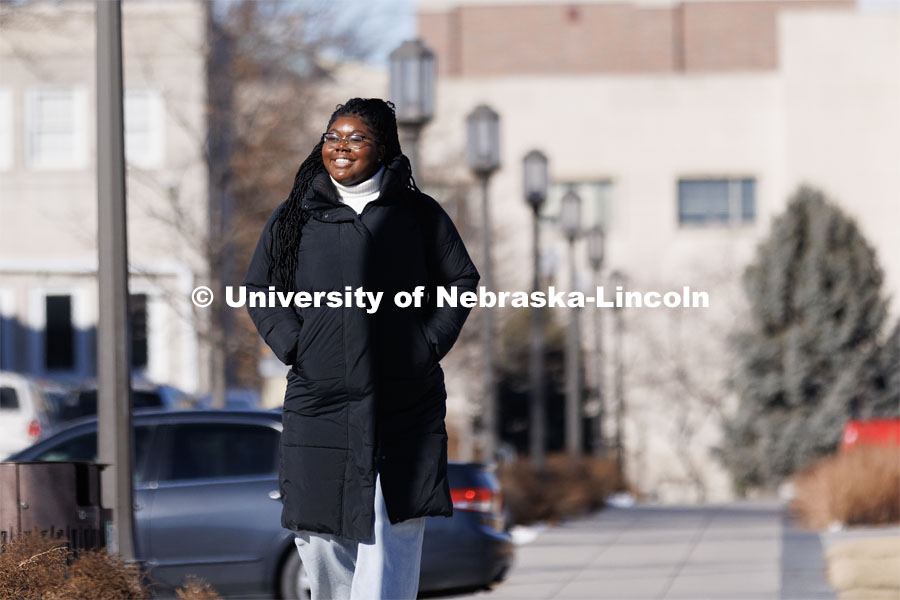 Odelia Amenyah, senior in journalism and advertising/public relations, for Black History Month feature story. January 31, 2023 Photo by Craig Chandler / University Communication.