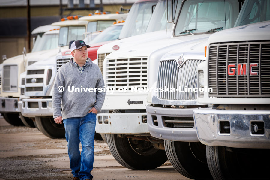 Jeff Hornung, and his Pioneer Equipment business in Hastings, Nebraska. Hornung is a former Engler student and has grown his business selling used large trucks world wide. February 21, 2023. Photo by Craig Chandler / University Communication.