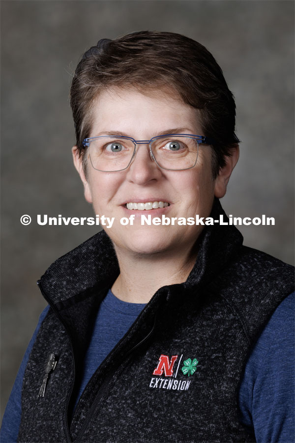 Studio portrait of Becky Schuerman, Extension Associate, Domestic Water and Wastewater Management. Portraits of Extension, IANR and CASNR educators. Extension Educators photo shoot. February 22, 2023. Photo by Craig Chandler / University Communication.