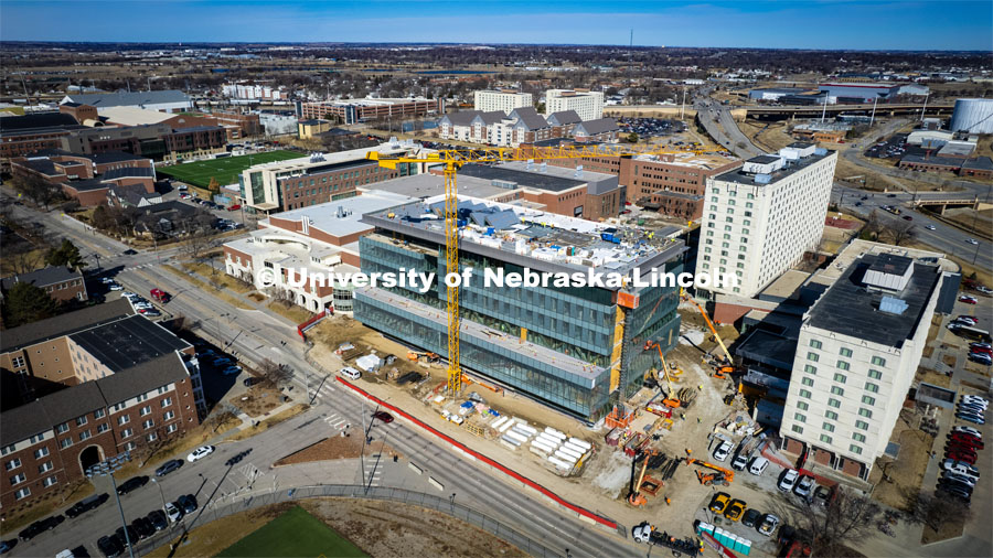Construction of Kiewit Hall on City Campus. March 1, 2023. Photo by Craig Chandler / University Communication.
