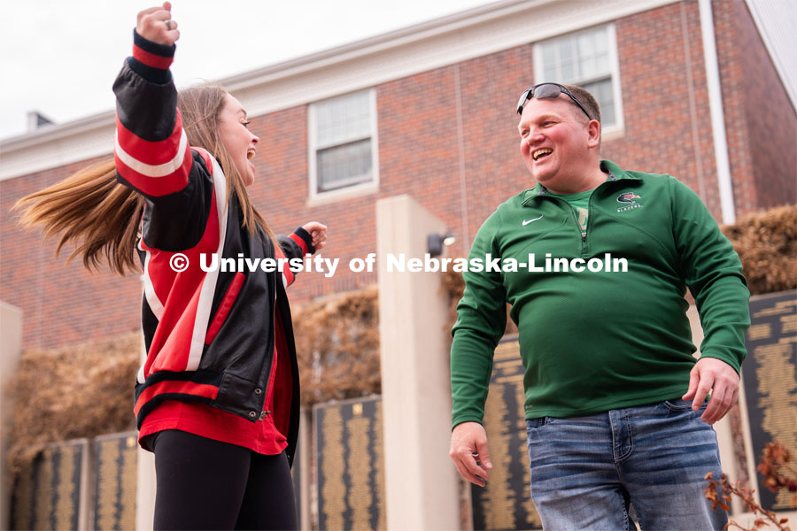 Out-of-state students enjoy playing outdoor games including corn hole during student admission’s National Tailgate at the Wick Alumni Center. Admitted Student Day is UNL’s in-person, on-campus event for all admitted students. March 24, 2023. Photo by Jordan Opp for University Communication.