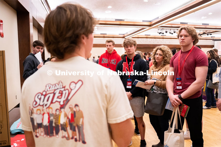 New students get information regarding fraternities and sororities during Admitted Student Day inside the Nebraska Union. Admitted Student Day is UNL’s in-person, on-campus event for all admitted students. March 24, 2023. Photo by Jordan Opp for University Communication.