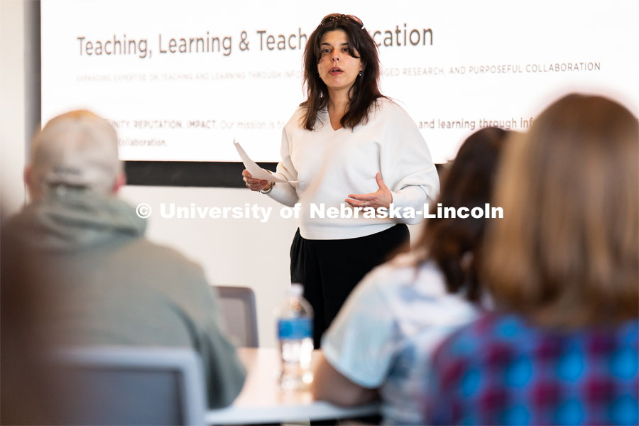 University of Nebraska-Lincoln’s College of Education and Human Sciences’ professor Loukia K. Sarroub speaks to students during Admitted Student Day inside Carolyn Pope Edwards Hall. Admitted Student Day is UNL’s in-person, on-campus event for all admitted students. March 24, 2023. Photo by Jordan Opp for University Communication.