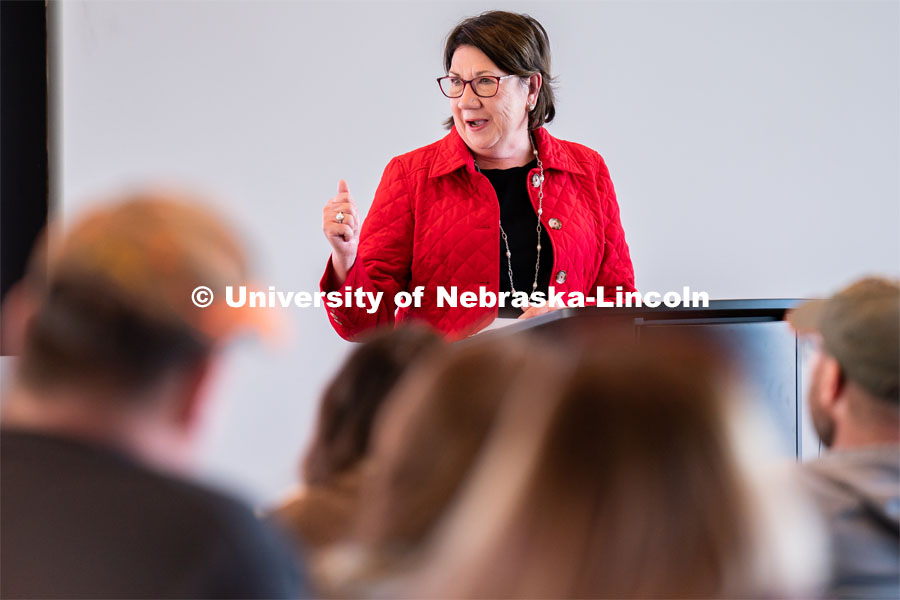 University of Nebraska-Lincoln’s College of Education and Human Sciences’ lecturer Ramona Schoenrock speaks to students during Admitted Student Day inside Carolyn Pope Edwards Hall. Admitted Student Day is UNL’s in-person, on-campus event for all admitted students. March 24, 2023. Photo by Jordan Opp for University Communication.