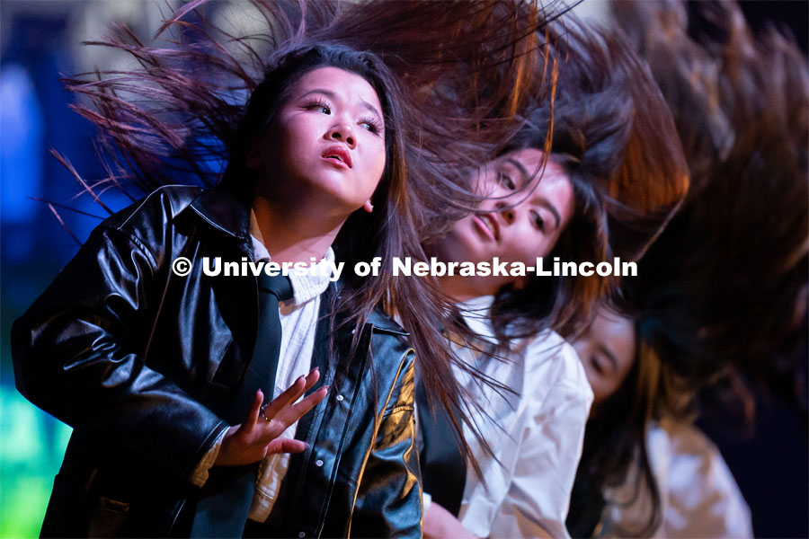 Members of Delta Phi Lambda perform during the OASIS and FRATERNITY AND SORORITY LIFE Stroll Off inside the Nebraska Union Centennial Room. April 1, 2023. Photo by Jordan Opp for University Communication.