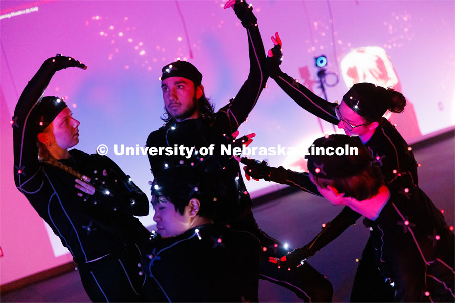 Students work in the Johnny Carson EMA MoCap (motion capture) lab. May 17, 2023. Photo by Craig Chandler / University Communication.