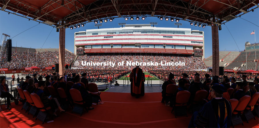 Chancellor Ronnie Green delivers his commencement address. Undergraduate commencement at Memorial Stadium. May 20, 2023. Photo by Craig Chandler / University Communication.