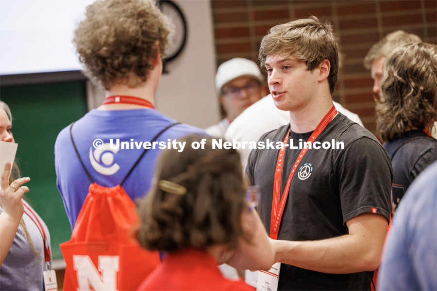 NSE students ask questions of each other to learn about their fellow Huskers. New Student Enrollment. June 7, 2023. Photo by Craig Chandler / University Communication.