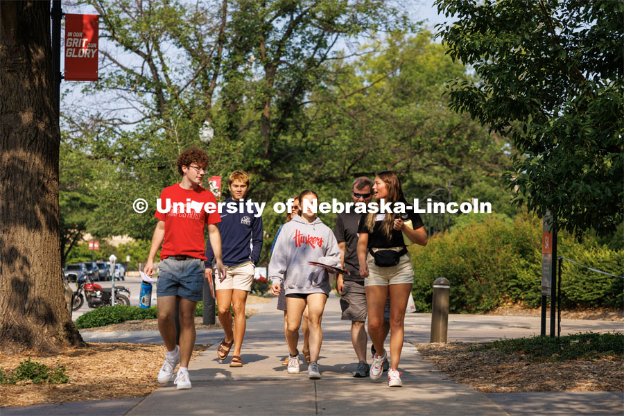 Campus Hosts lead a tour through city campus. City Campus. June 13, 2023. Photo by Craig Chandler / University Communication.