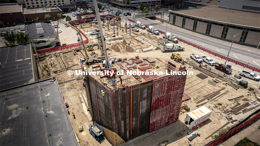 Construction on the new Hixson-Lied College of Fine and Performing Arts music building. June 15, 2023. Photo by Craig Chandler / University Communication.