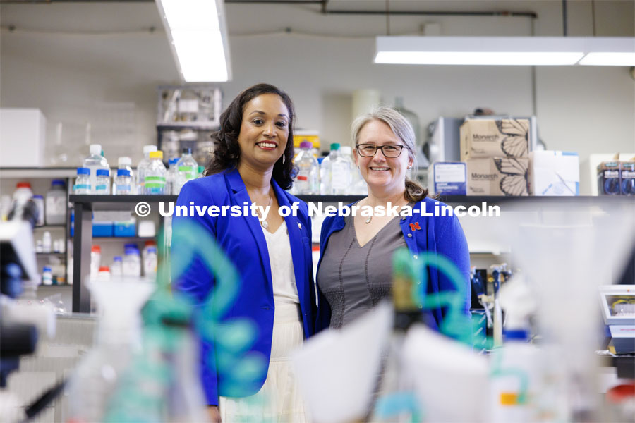 Marianna Burks and Kristi Montooth supervise the summer program. University of Nebraska-Lincoln’s “STEM-POWER Research Program: Empowering students from the start with Purpose, Ownership, and Well-being as they Engage in research Relationships”. June 28, 2023. Photo by Craig Chandler / University Communication.
