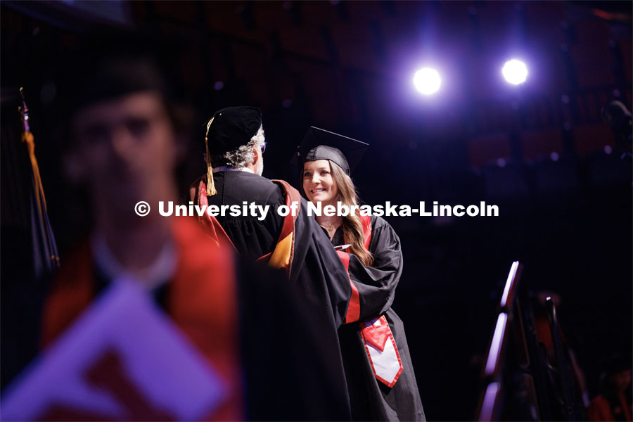 Emma Kate Runge Wobig receives her fine and performing arts degree. The University of Nebraska–Lincoln is conferring 588 degrees during the combined graduate and undergraduate commencement ceremony at Pinnacle Bank Arena. August 12, 2023. Photo by Craig Chandler/ University Communication.