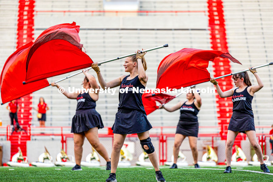 Big Red Welcome week featured the Cornhusker Marching Band Exhibition in Memorial Stadium where they showed highlights of what the band has been working on during their pre-season Band Camp, including their famous “drill down”. August 18, 2023. Photo by Sammy Smith / University Communication.
