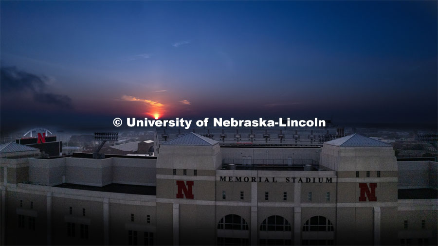 Sunrise over Memorial Stadium. First day of classes for fall semester. August 21, 2023 Photo by Craig Chandler / University Communication.