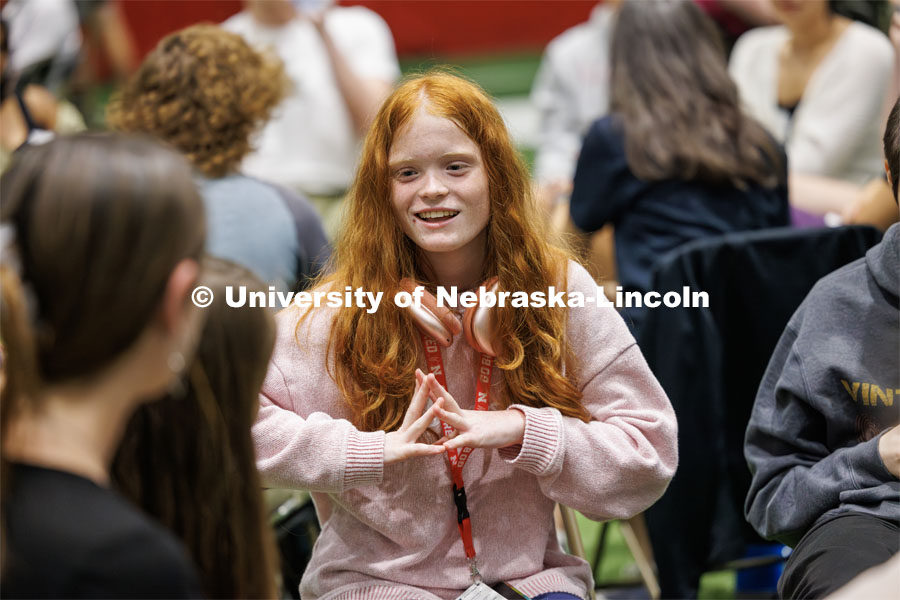 Students sit in discussion circles during Husker Dialogues in the Coliseum and Cook Pavilion. September 6, 2023. Photo by Craig Chandler / University Communication.