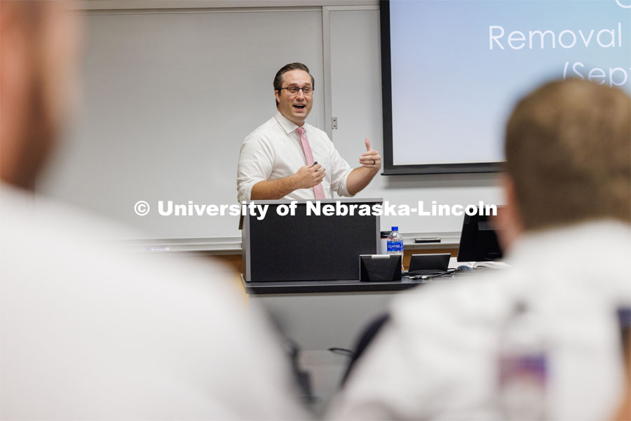 Brandon Johnson teaches Administrative Law course. College of Law research. September 14, 2023. Photo by Craig Chandler / University Communication.