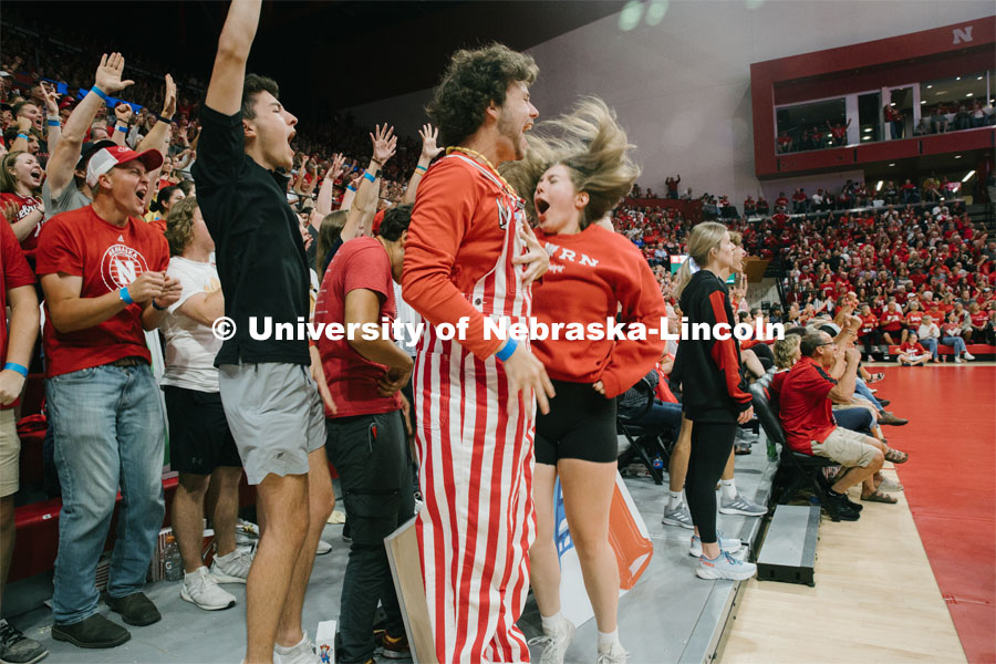 Nebraska volleyball fans cheer for their team. September 22, 2023. Photo by Kristen Labadie / University Communication. 