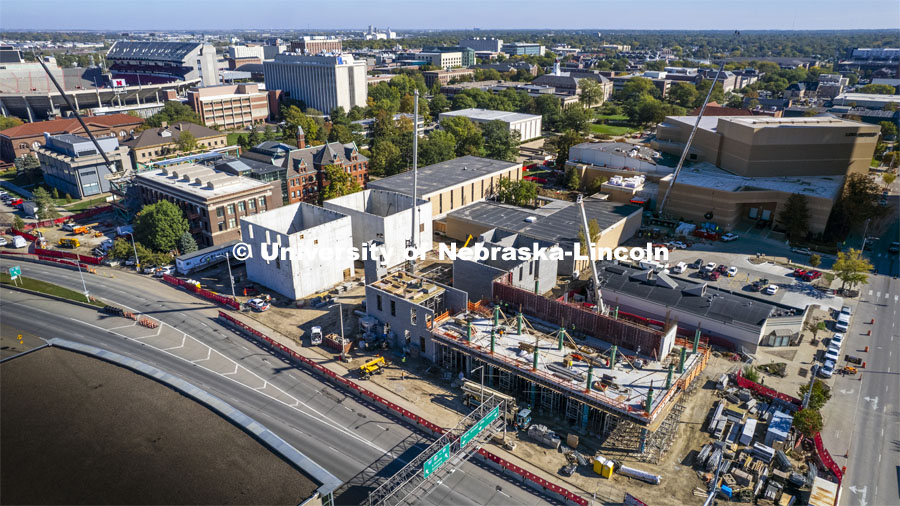 New music building under construction for the Hixon-Lied College of Fine and Performing Arts.  October 19, 2023. Photo by Craig Chandler / University Communication.