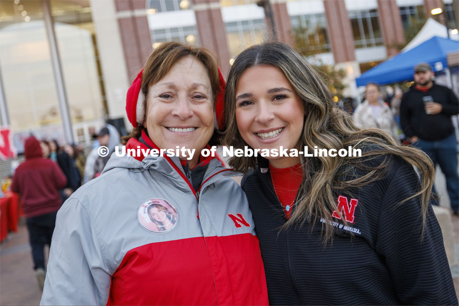 Cari Cohn-Morros and her daughter, Rachel Morros. Rachel is one of this year’s homecoming court. Cari was on the UNL homcoming court in 1981. Nebraska football versus Purdue. Homecoming game. Seniors Hannah-Kate Kinney of Omaha and Preston Kotik of Hooper have been crowned homecoming royalty at the University of Nebraska–Lincoln. October 28, 2023. Photo by Craig Chandler / University Communication.