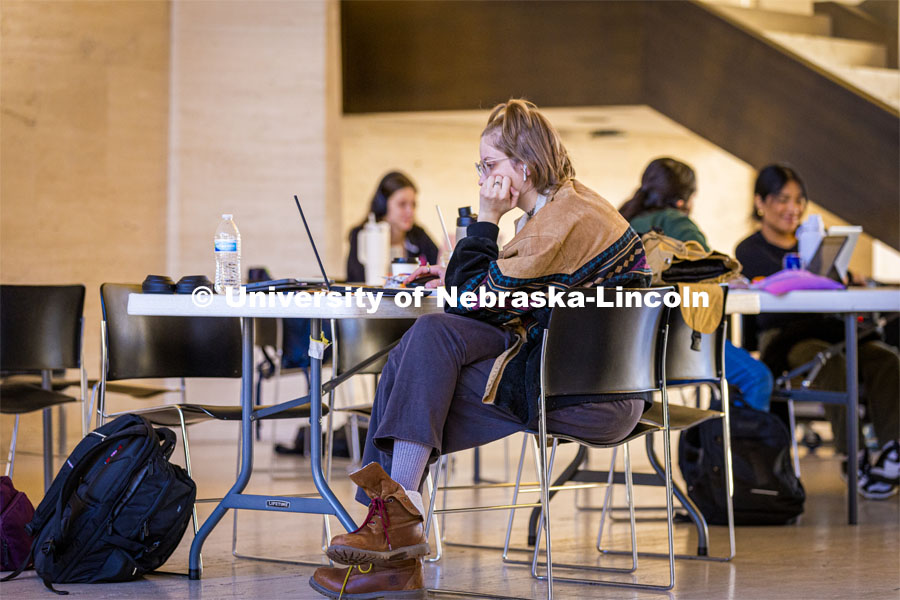 Students studying at the Sheldon Museum. December 06, 2023. Photo by Kristen Labadie / University Communication.