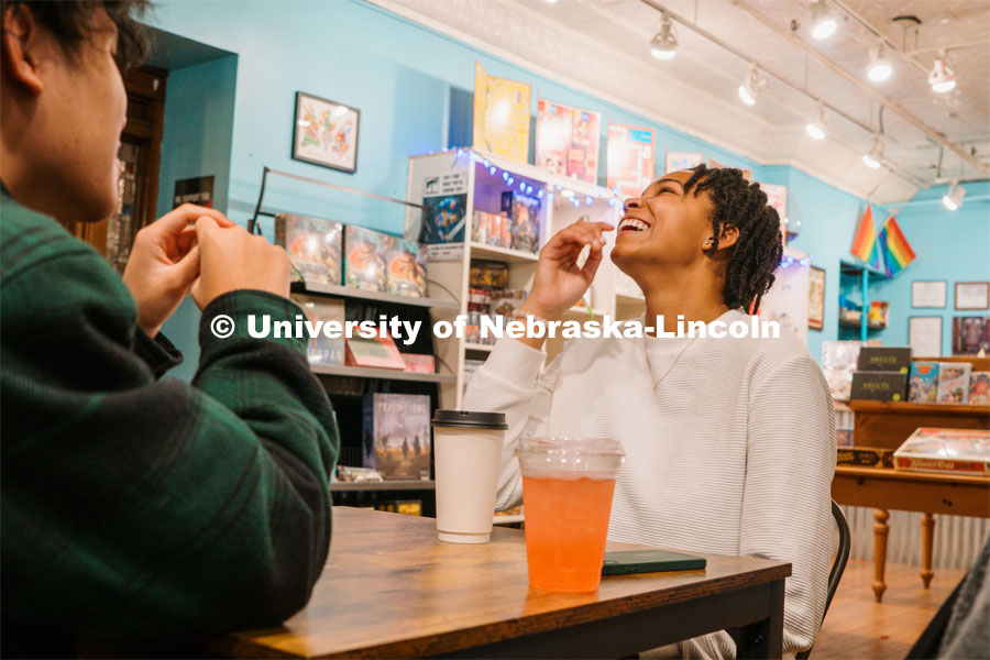 Mana Games is a gaming cafe in the Haymarket's historic Creamery building where you can grab a quick bite and a cup of coffee while you connect with other gamers. For About Lincoln website. December 12, 2023. Photo by Matthew Strasburger / University Communication.