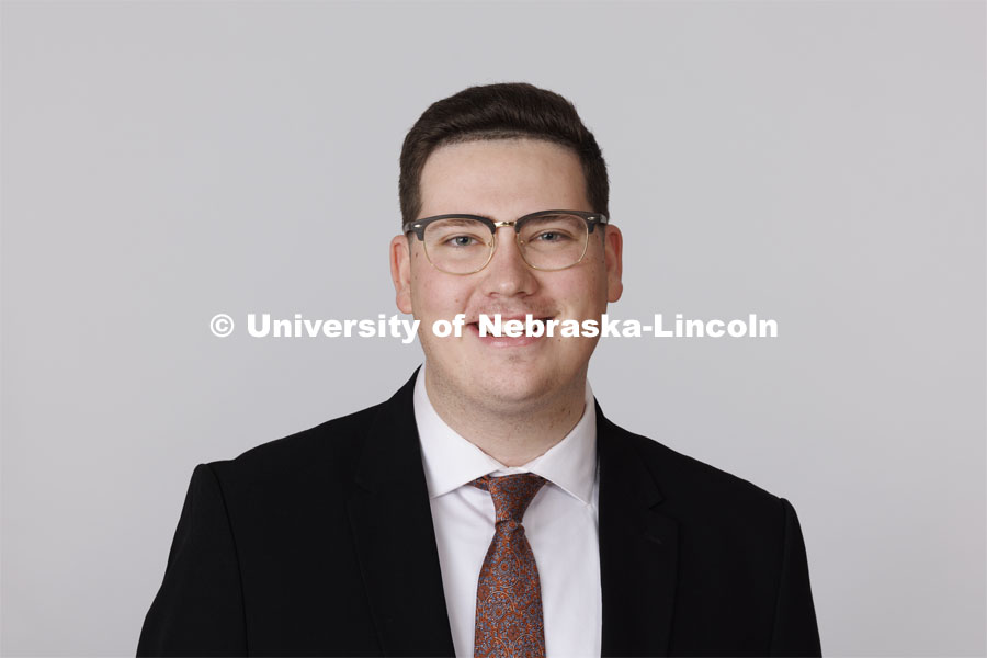 Studio portrait of Dylan Anderson, New Student Enrollment Orientation Leaders. February 14, 2023. Photo by Craig Chandler / University Communication and Marketing.
