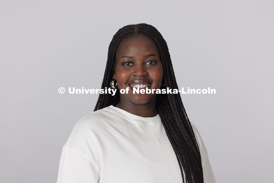 Studio portrait of Nya Diew, New Student Enrollment Orientation Leaders. February 14, 2023. Photo by Craig Chandler / University Communication and Marketing.