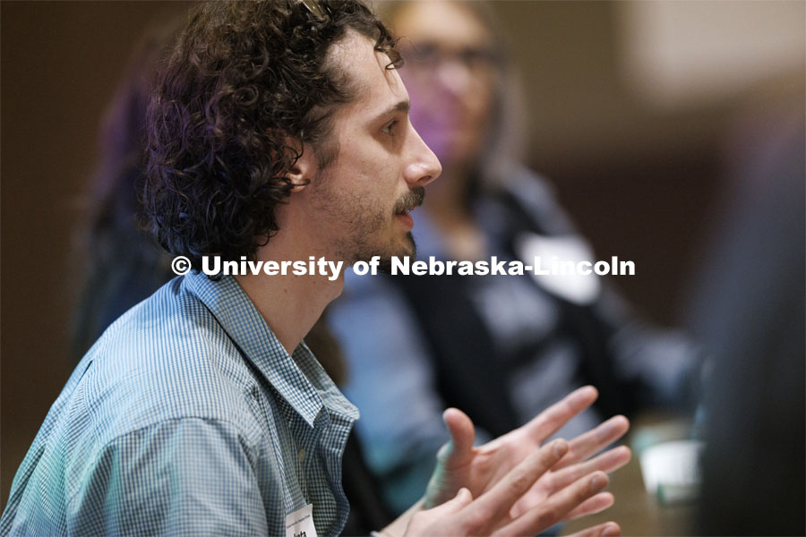 Dakota Altman talks during the afternoon panel discussion. Climate Resilient Communities Symposium. Nebraska East Union. February 27, 2024. Photo by Craig Chandler / University Communication and Marketing.