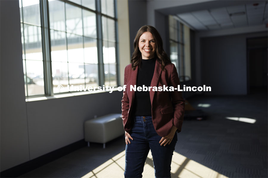 Jordyn Bader, Director of Industry Partnerships at Marble Technologies and a UNL alumni, is back working in Lincoln, Nebraska in Marble’s Nebraska Innovation Campus offices. March 21, 2024. Photo by Craig Chandler / University Communication and Marketing.