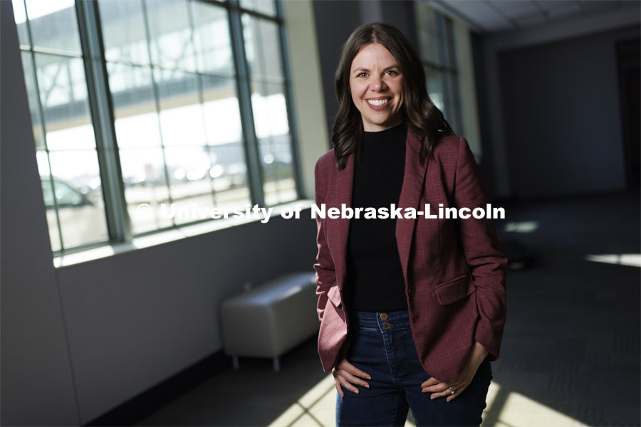 Jordyn Bader, Director of Industry Partnerships at Marble Technologies and a UNL alumni, is back working in Lincoln, Nebraska in Marble’s Nebraska Innovation Campus offices. March 21, 2024. Photo by Craig Chandler / University Communication and Marketing.