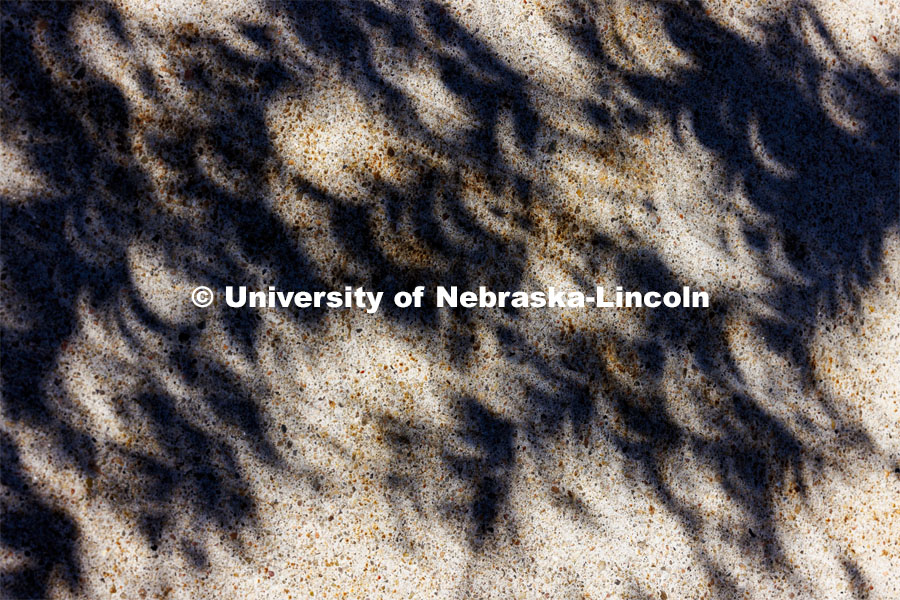 Shadows of the eclipse can be seen on the sidewalk. The Solar Social party to view the partial solar eclipse filled the greenspace outside the Nebraska Union on City Campus. April 8, 2024. Photo by Craig Chandler / University Communication and Marketing.