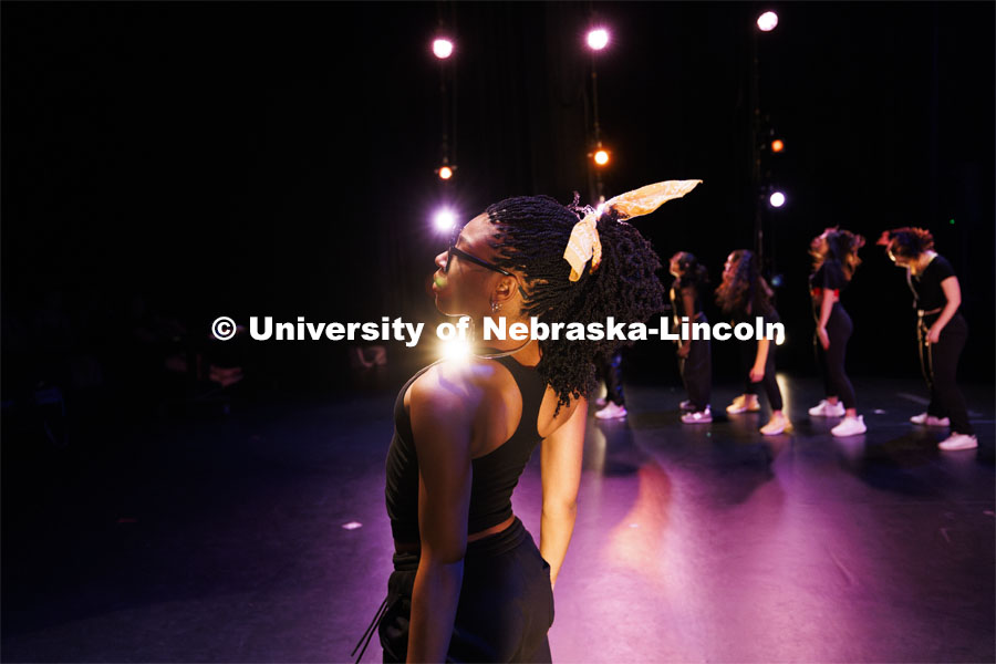 Rehearsal for Evenings of Dance in the Johnny Carson Theater. Event will be held April 11-13. April 9, 2024. Photo by Craig Chandler / University Communication and Marketing.