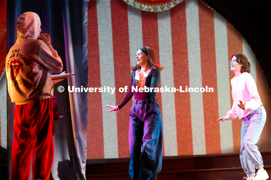 Jacquelyn vonAschwege and Faith Polivanov performing the song “Little Lamb from Alabama” in UNL production of “Big Fish”. April 22, 2024. Photo by Taryn Hamill for University Communication and Marketing.